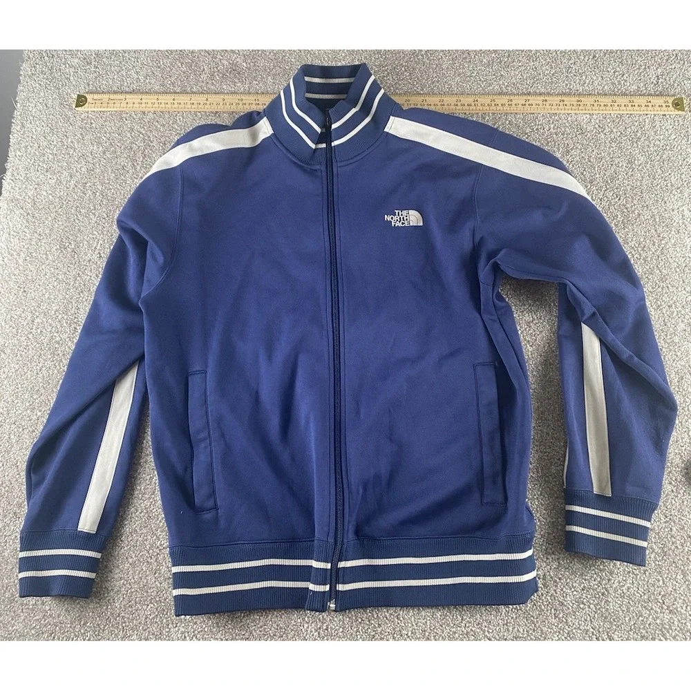 The North Face Blue/White Track Jacket Mens M Preppy Active Gym Warm Striped